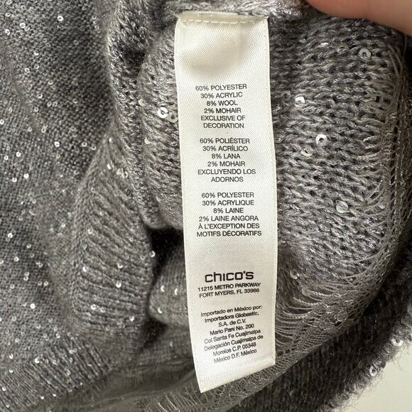 Chico's Women Silver Sequined Sweater Size 0 (US Small/4) Lace Hem Glam Holiday - Picture 10 of 10